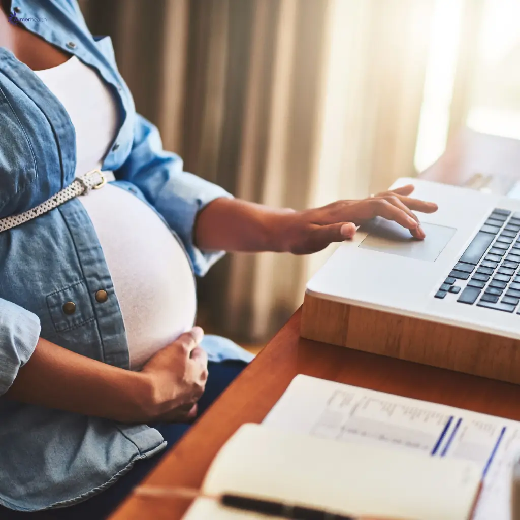 A pregnant woman placing an order for a fit to fly certificate online.