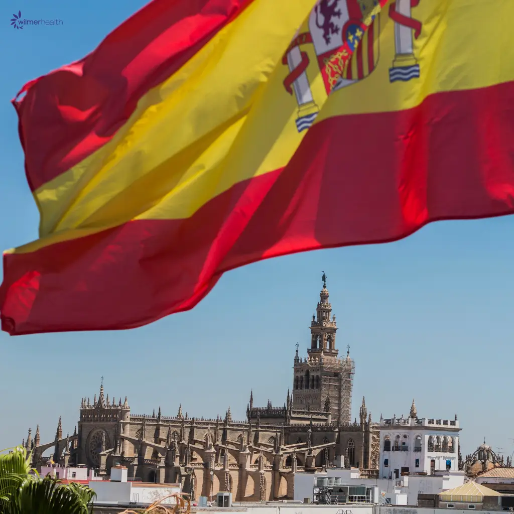 An image of the Spanish flag, in the context of an ACRO certificate required for a Spanish visa and provided by Wilmer Health. This service is suitable for both the non-lucrative visa and Spanish student visa.