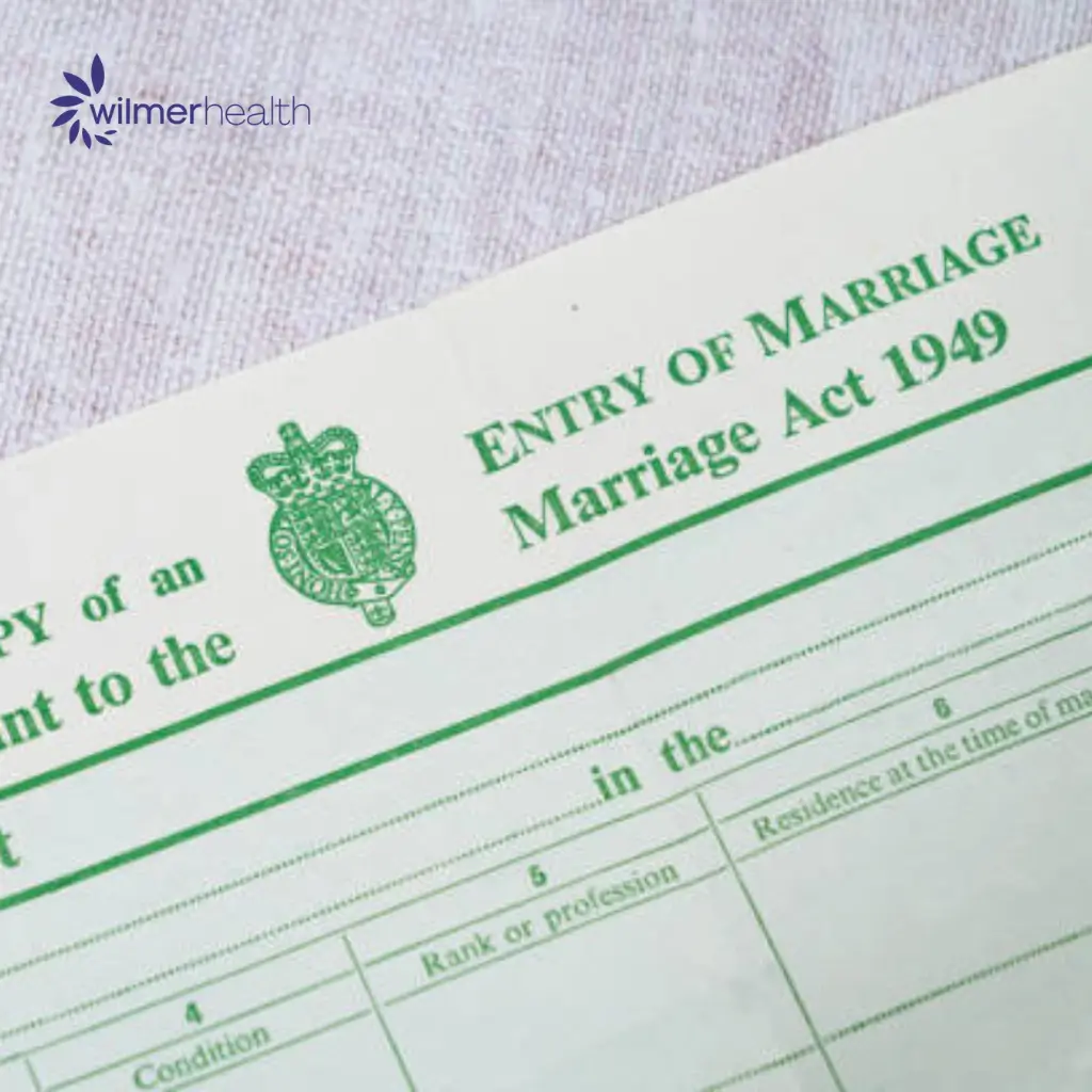 An image of a marriage certificate in the UK being prepared for a Spanish visa application
